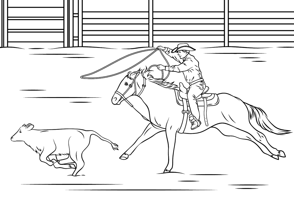 Cowboy Catching Calf With Lasso Coloring Page Md Coloring Page — Free Printable — free printable coloring page
