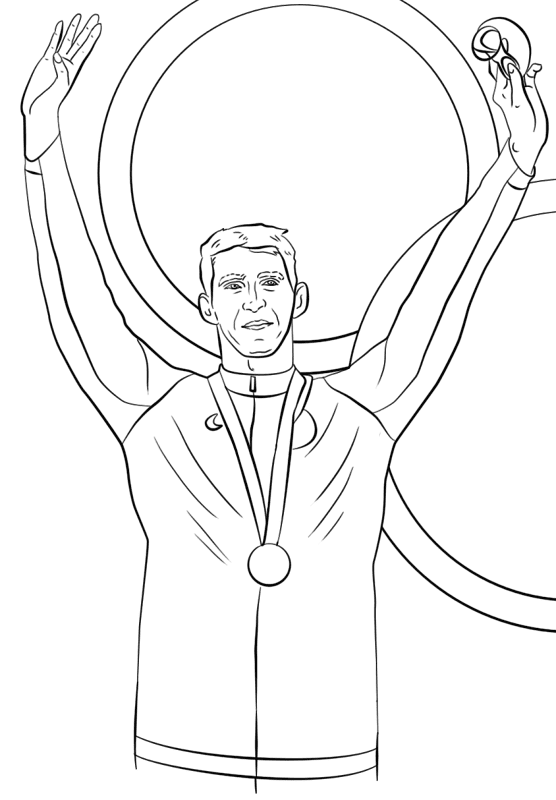 Michael Phelps Celebrates On The Podium With His Gold Medal Coloring Page Md Coloring Page — Free Printable — free printable coloring page